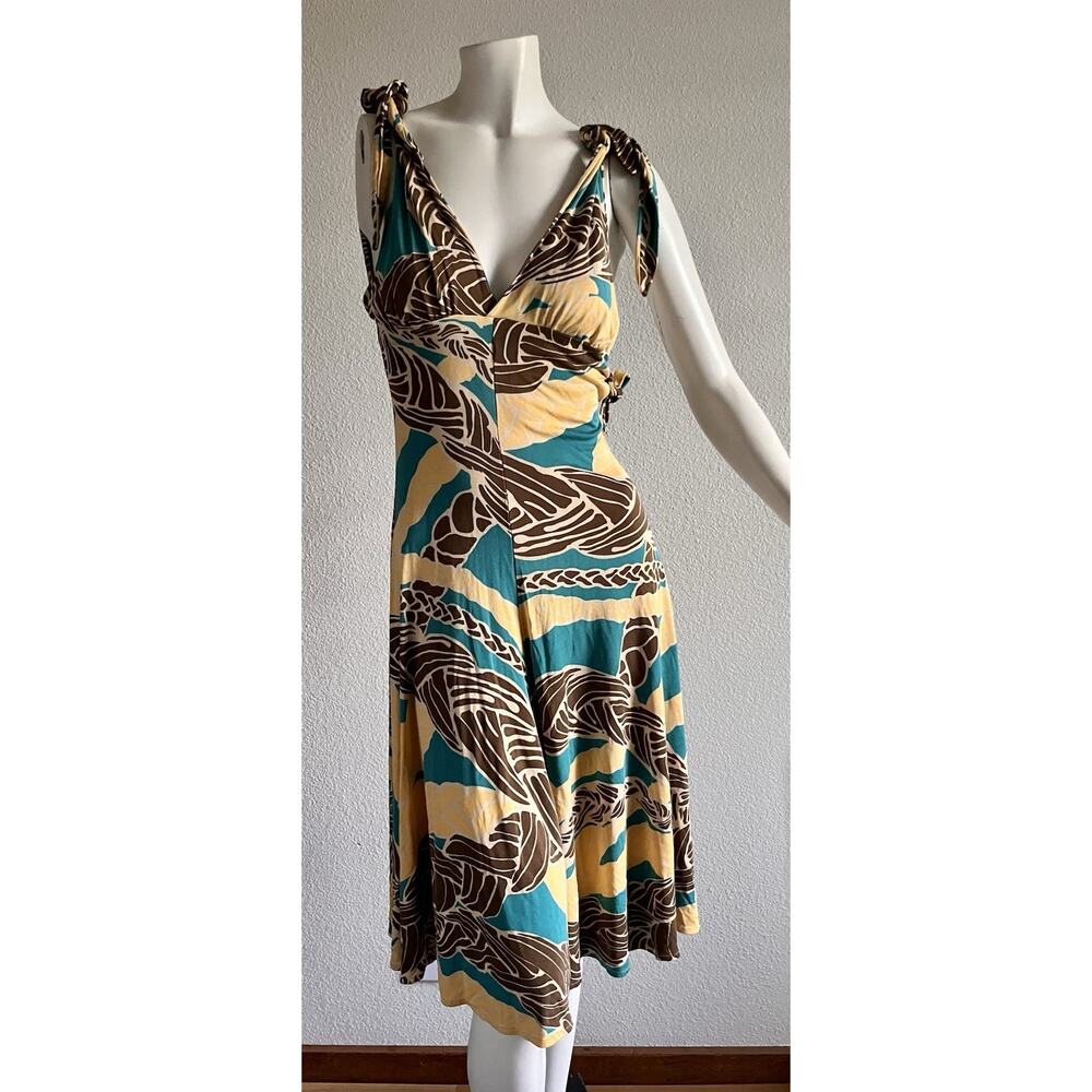 Mara Hoffman 100% Silk Tie Shoulder Dress Medium Tropical Resort Goddess Boho